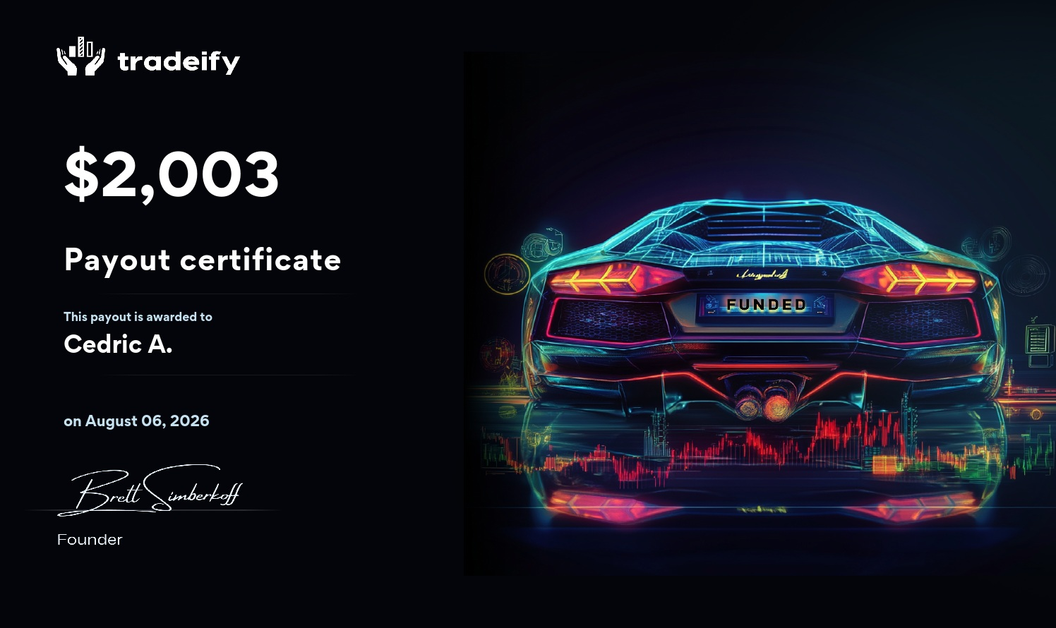 Tradeify payout certificate - $2,003